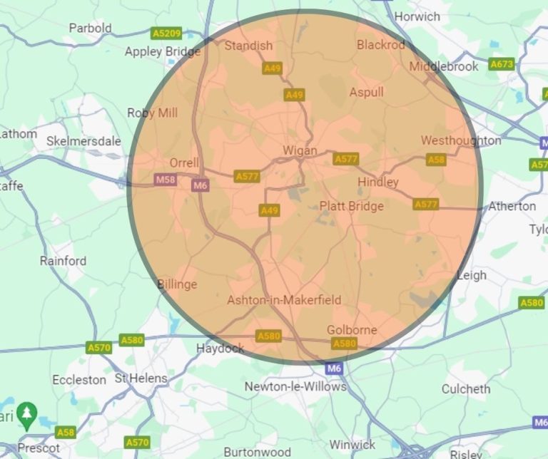 Map radius of Wigan